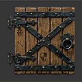 Vintage Wooden Chest With Cross Metal Straps Hinges And Decorative Lock