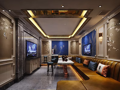 Luxurious KTV Lounge Interior With Comfortable Sofa Seating TV Screens And Decorative Walls 3d model