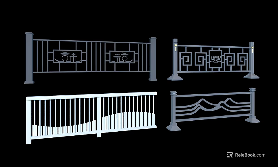 Decorative Metal And White Railings With Geometric And Wavy Patterns Design 3d model 