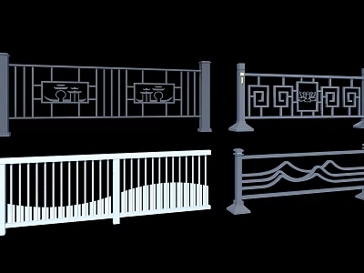 Decorative Metal And White Railings With Geometric And Wavy Patterns Design 3d model