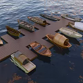 Various Traditional Wooden Boats Moored at Wooden Dock on Calm Water