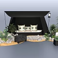 Black Whistler Shells Tent With Plants Lantern Grill And Gravel Wooden Floor