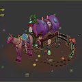 Colorful Horse Drawn Carriage With Purple Canopy Skull Pattern Coins And Small Figure