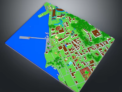 3D Urban Area Master Plan Model With Waterfront Green Spaces Buildings And Road Network 3d model