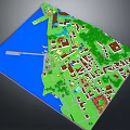 3D Urban Area Master Plan Model With Waterfront Green Spaces Buildings And Road Network