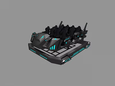 Futuristic Mechanical Ride Structure With Multiple Seats And Blue Accent Lights 3d model