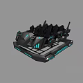 Futuristic Mechanical Ride Structure With Multiple Seats And Blue Accent Lights 3d model