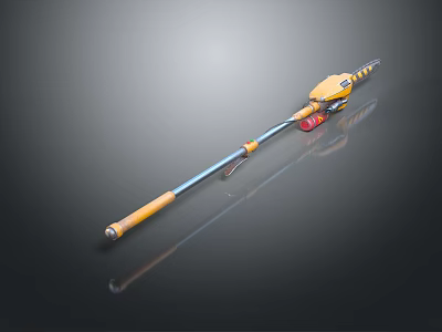 Long Handle Weapon With Yellow Grip Blue Metallic Shaft And Shiny Decorative Surface 3d model