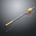 Long Handle Weapon With Yellow Grip Blue Metallic Shaft And Shiny Decorative Surface