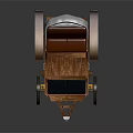 Vintage Horse Carriage With Wooden Structure Brown Seats White Canopy And Large Wheels