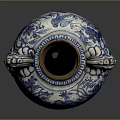 Blue And White Decorative Vase With Lion Head Handles And Intricate Patterns