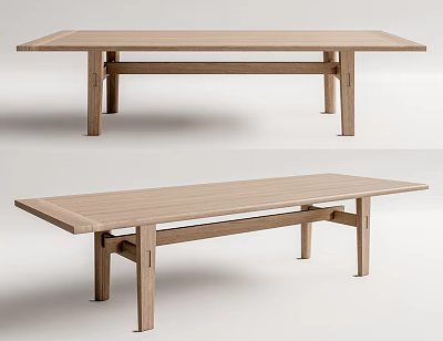 Wooden Dining Table With Matching Bench Simple Design Natural Wood Finish Modern Home 3d model