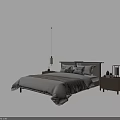 Modern Double Bed Setup With Cozy Bedding Bedside Tables And Pendant Light 3d model