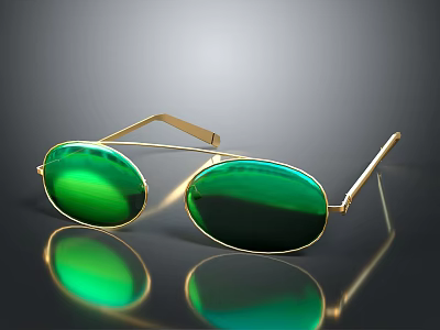 Elegant Gold Jewelry With Green Lenses And Reflective Frame Design 3d model