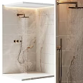 Modern Shower Sauna Interior With Marble Walls Brass Fixtures And Water Flow