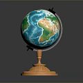 3D Rendered Blue Green Globe With Orange Stand And Detailed Continents