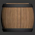 Rustic Wooden Barrel With Black Metal Hoops And Round Top On Dark Background
