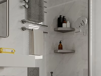 Modern Bathroom Set With Towel Rack Shelf Mirror And Toiletries 3d model