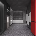 Carnation Exhibition Space With Red Pillars Gray Walls And Display Beds