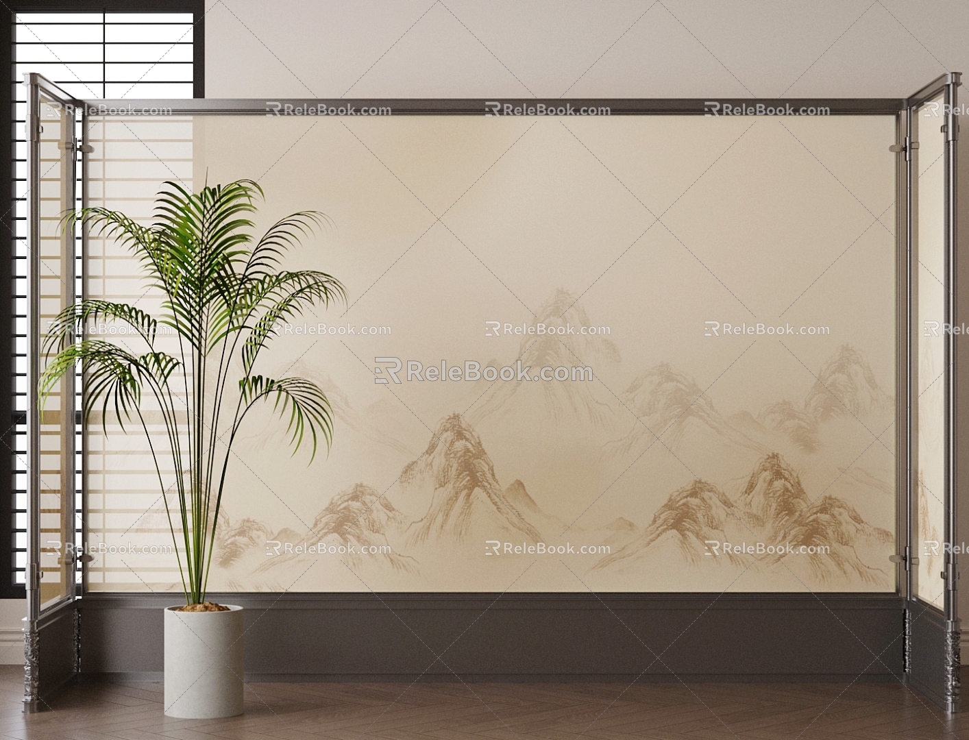 Modern New Chinese Screen Iron Screen New Chinese Landscape Screen Banner Screen Wooden Screen Screen Partition 3d model