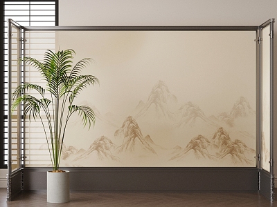 Modern New Chinese Screen Iron Screen New Chinese Landscape Screen Banner Screen Wooden Screen Partition 3d model