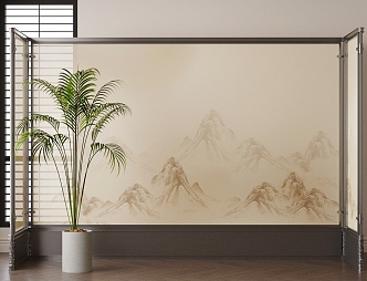 Modern New Chinese Screen Iron Screen New Chinese Landscape Screen Banner Screen Wooden Screen Partition 3d model