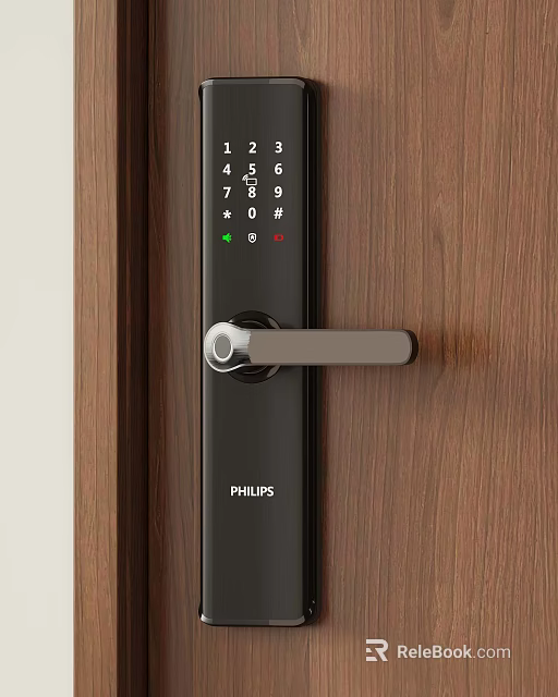 Philips Smart Keypad Lock With Handle Installed On Wooden Door Surface 3d model 