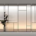 Modern Glass Room Partition With Frosted Panels Black Frame And Decorative Plant Design