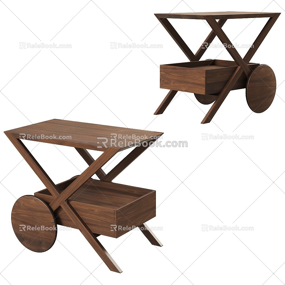 SPRITZ modern wood mobile coffee table side table 3d model