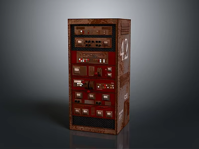 Vintage Industrial Furniture With Red Brown Finish Multiple Drawers And Control Panels Number 42 3d model