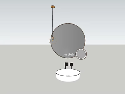 Modern Minimalist White Washbasin with Round Mirror and Hanging Light Fixture 3d model