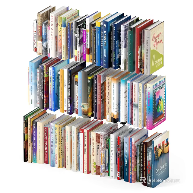 Colorful Assorted Books Arranged On Shelf With Various Genres And Covers 3d model 