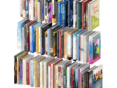Colorful Assorted Books Arranged On Shelf With Various Genres And Covers 3d model