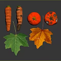 Fresh Vibrant Vegetables Carrots And Tomatoes With Decorative Green And Autumn Leaves
