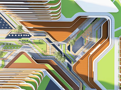 Modern Office Building Architectural Design With Geometric Structures And Green Spaces 3d model