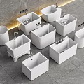 White Bathroom Fixtures Arranged On Gray Tiles 3d model
