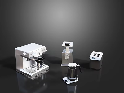 Stainless Steel Modern Kitchen Appliances With Espresso Machine Toaster Kettle And Scale 3d model