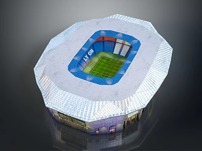 Modern Football Stadium With Unique Roof Design Green Turf And Blue Seats 3d model