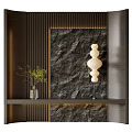 Modern Entryway Cabinet And Sideboard With Stone Wall Lamp And Green Plants