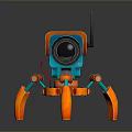 Orange And Blue Mechanical Robot With Camera Antenna And Robotic Legs