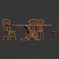 Round Wooden Dining Table With Carved Pedestal Base And Matching Wooden Chairs