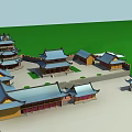 Traditional Chinese Ancient Architecture with Multiple Buildings Tiered Roofs Overhanging Eaves and Courtyard