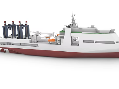 Modern White Red Hull Vessel With Deck Cranes And Antenna Structure 3d model