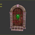 Ancient Arched Stone Door Featuring Carved Patterns Mythical Beast Head And Stone Steps 3d model