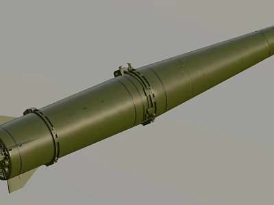 Green Cylindrical Military Missile With Metal Structure And Propeller Tail 3d model