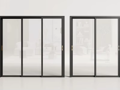 Modern Black Framed Sliding Doors With Transparent Glass Panels For Home Interior 3d model