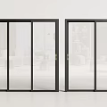Modern Black Framed Sliding Doors With Transparent Glass Panels For Home Interior