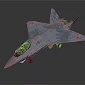 Blue Gray Camouflage Military Fighter Jet With Red Star Emblems Cockpit And Jet Engine