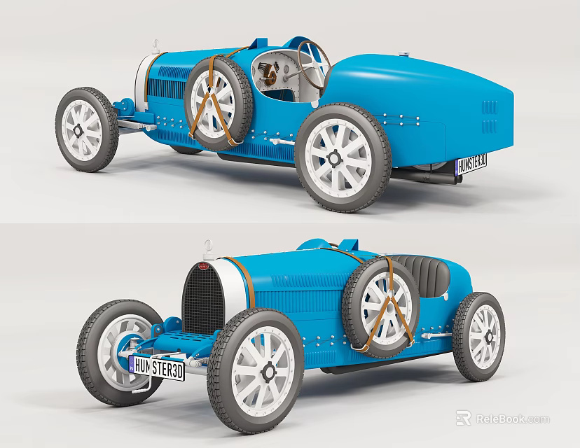Blue Vintage Electric Toy Car With Detailed Wheels And Classic Cockpit Design 3d model 