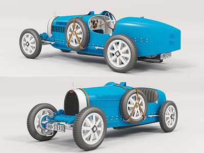 Blue Vintage Electric Toy Car With Detailed Wheels And Classic Cockpit Design 3d model